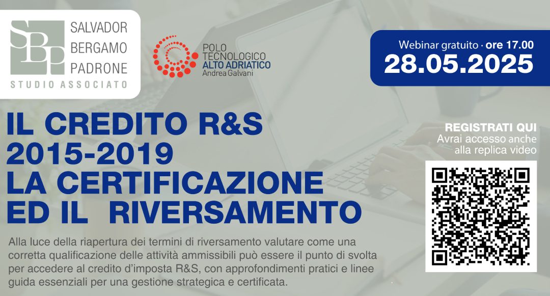 Webinar gratuito | IL CREDITO R&S 2015-2019 LA CERTIFICAZIONE ED IL RIVERSAMENTO